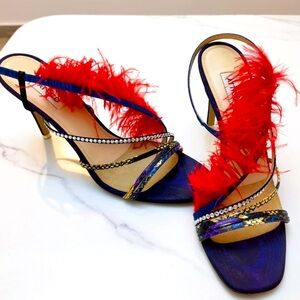 The Attico Elegant Purple and Orange Feathered Women's Sandals
